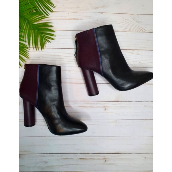 CAbi Shoes - Cabi Two-Tone Chunky Block Ankle Boots, 4in Heels, Black & Vino, Women's Size 9